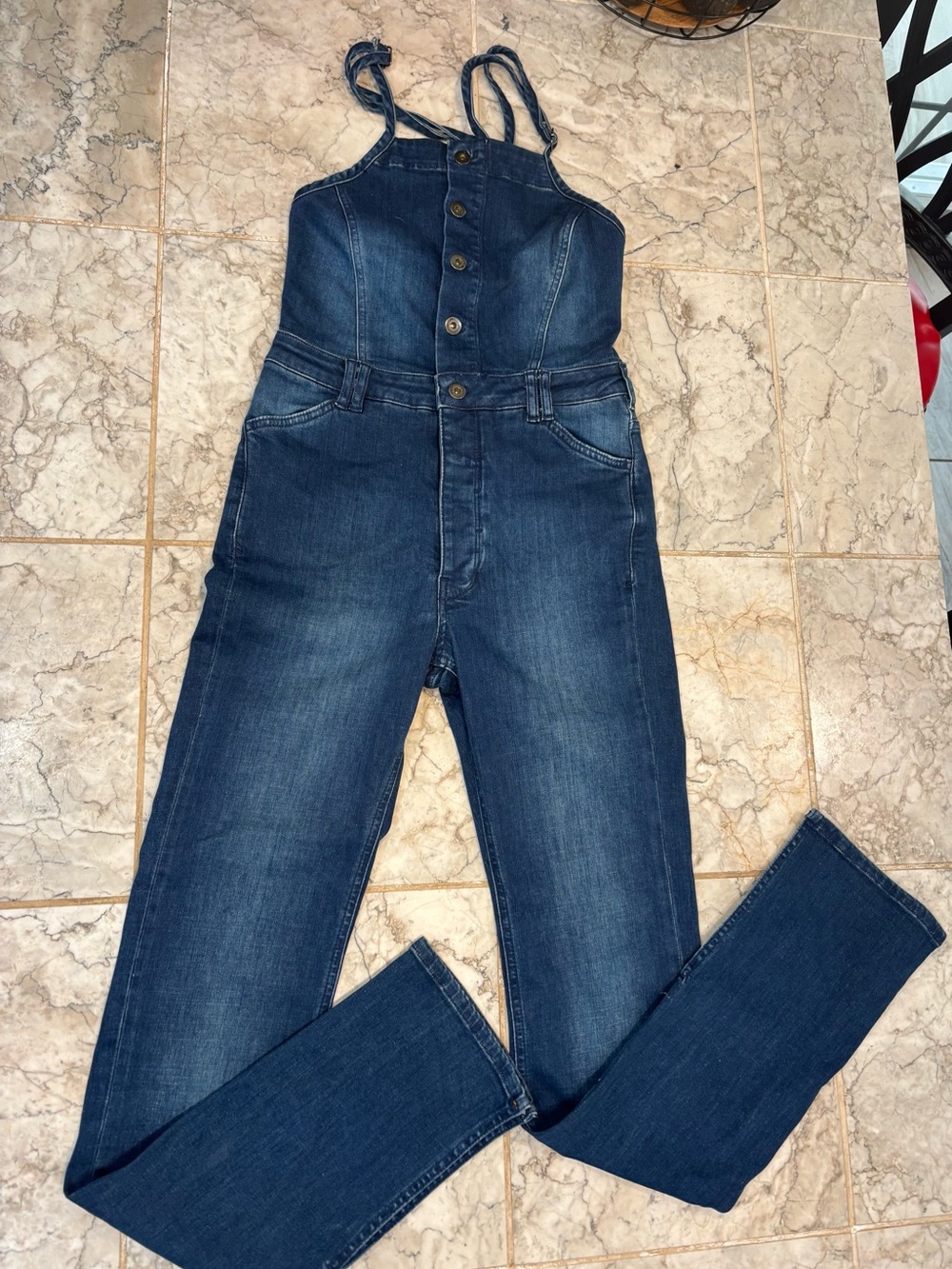 Pilcro by Anthropologie Women’s Denim Painters Overalls Sz 27  Blue Button Front
